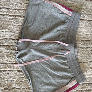 White Fox Boutique Gray Athletic Shorts with Pink Drawstring and Stripe